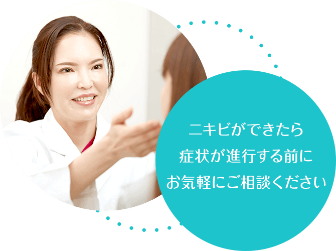 ニキビができたら症状が進行する前にお気軽にご相談ください