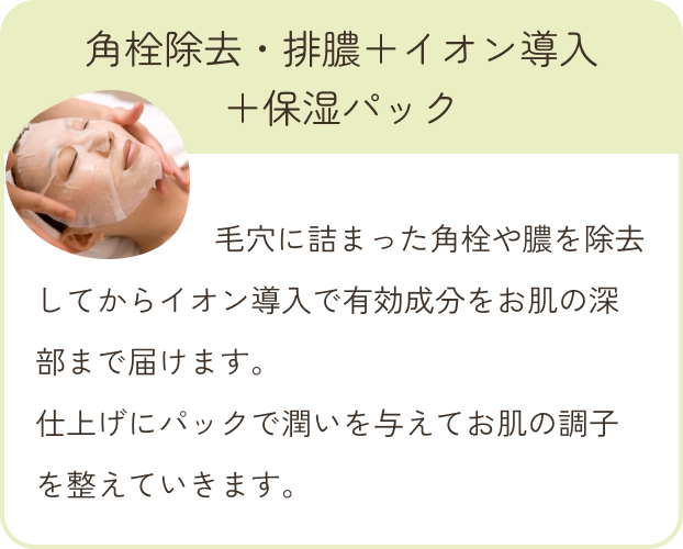角栓除去・排膿＋イオン導入＋保湿パック