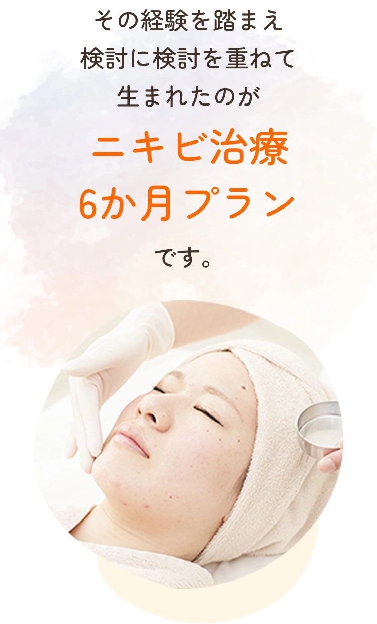 その経験を踏まえ検討に検討を重ねて生まれたのがニキビ治療6か月プランです。